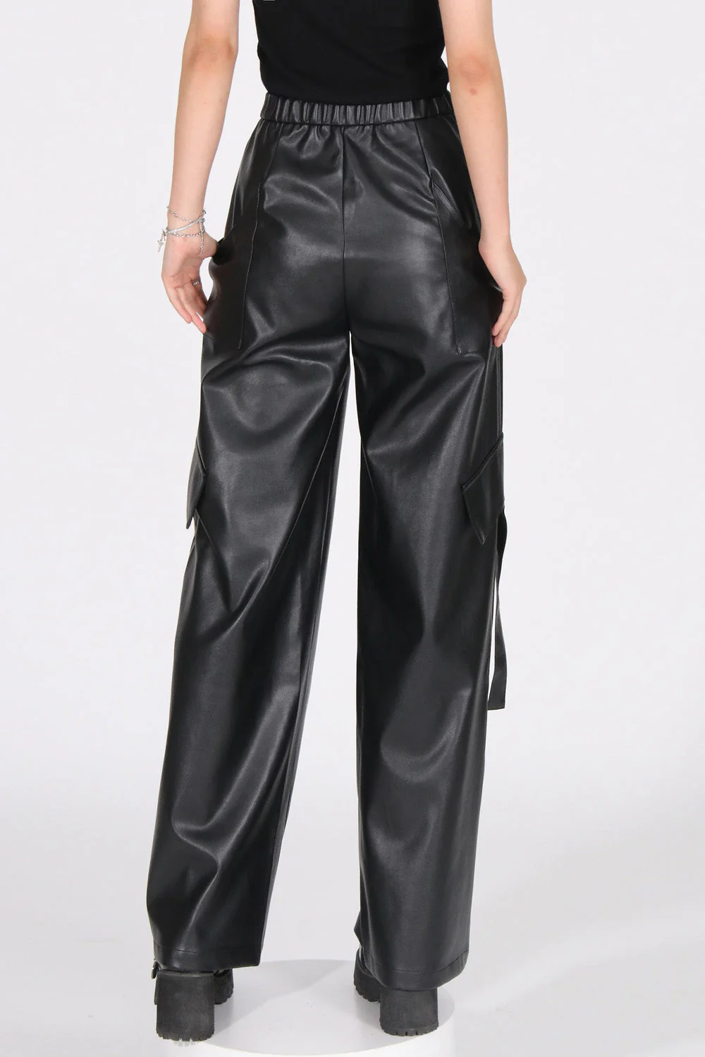 Wide Leather Trousers - Black - Image 3