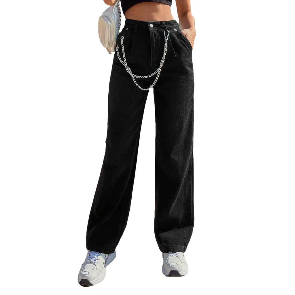 Wide-leg black jeans with chain - Image 2