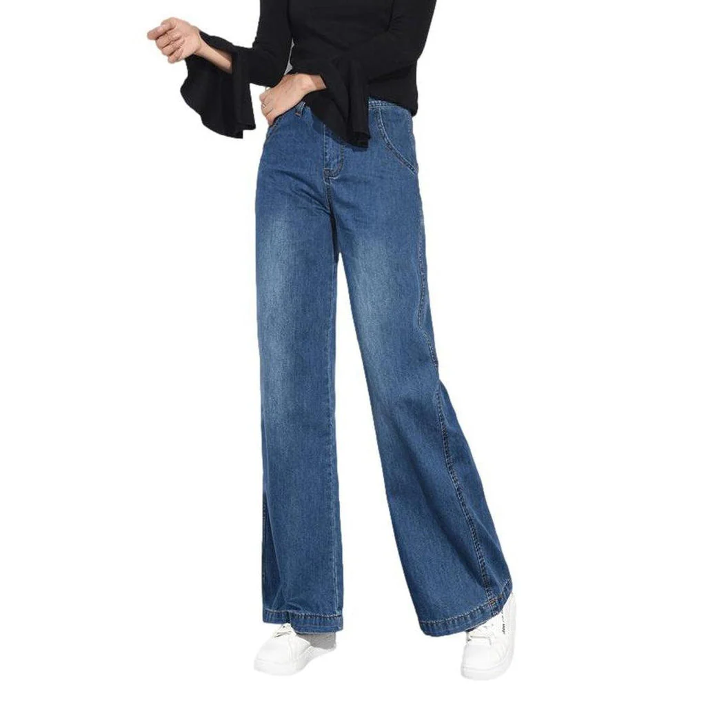Wide-leg blue women's denim pants - Image 2