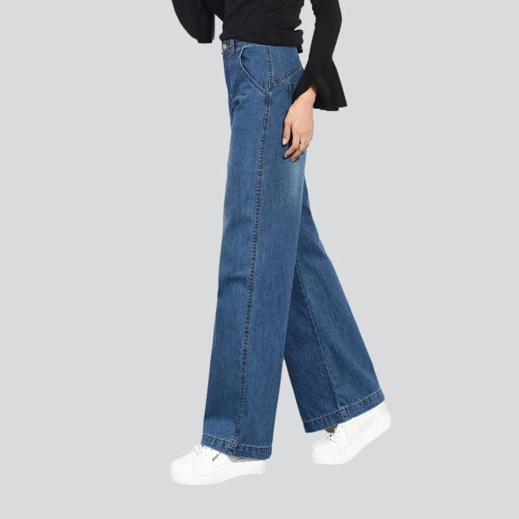 Wide-leg blue women's denim pants - Image 3