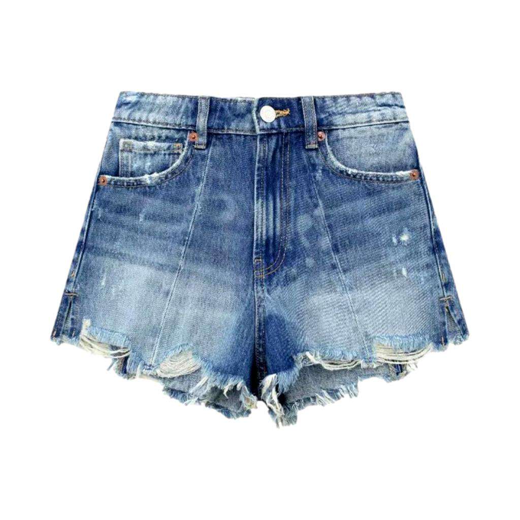 Wide-leg distressed denim shorts - Image 2
