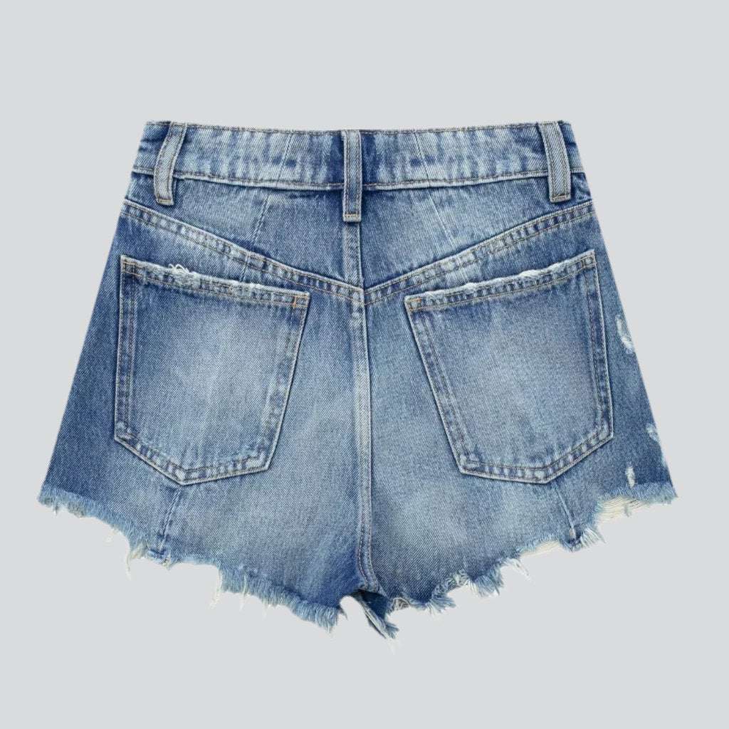 Wide-leg distressed denim shorts - Image 3