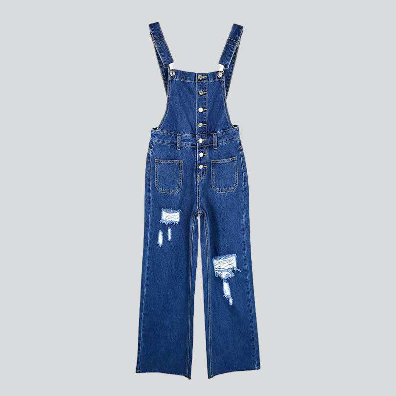 Wide-leg distressed women's denim jumpsuit - Image 10