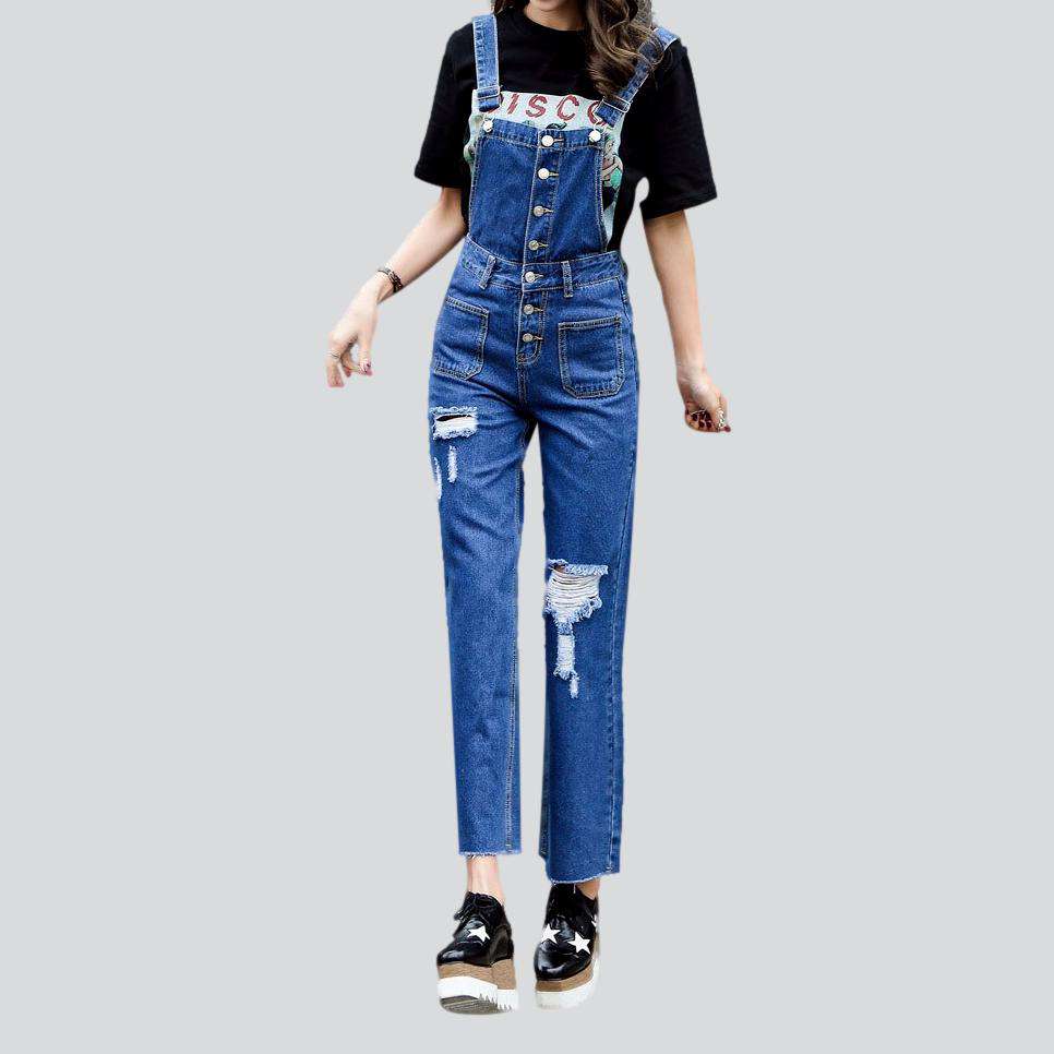 Wide-leg distressed women's denim jumpsuit - Image 4