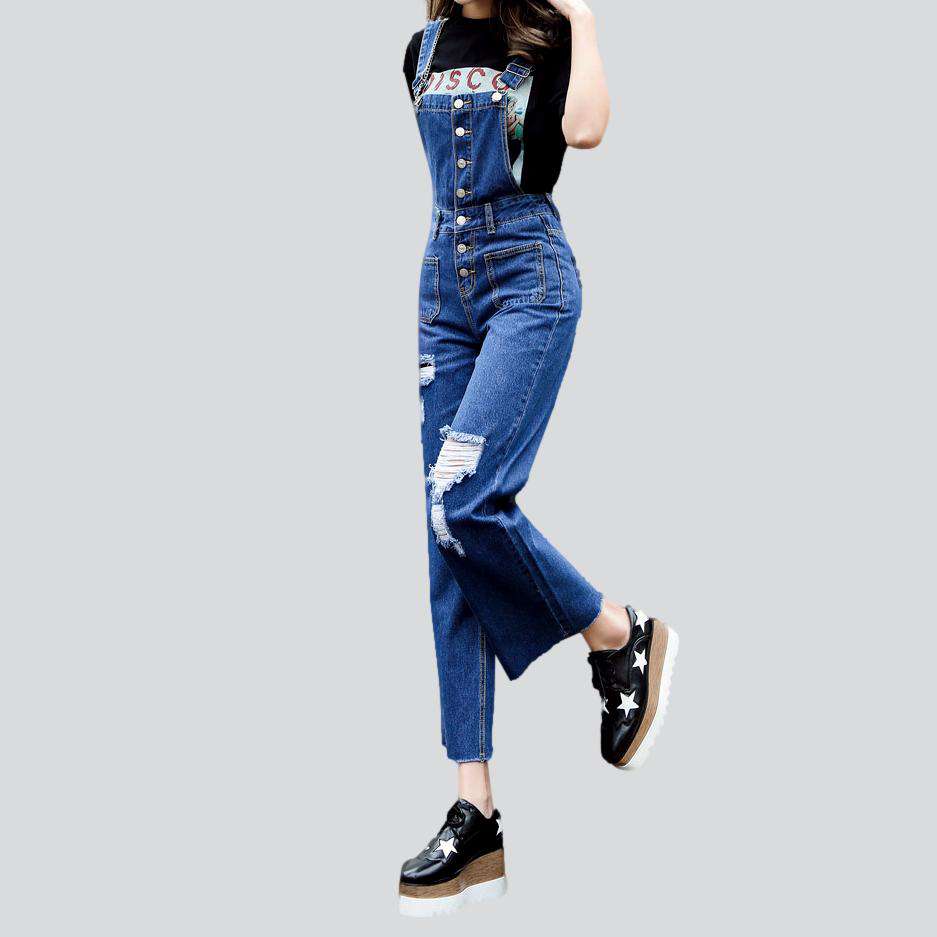 Wide-leg distressed women's denim jumpsuit - Image 5