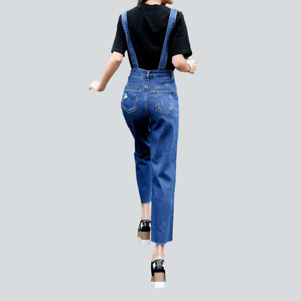 Wide-leg distressed women's denim jumpsuit - Image 6
