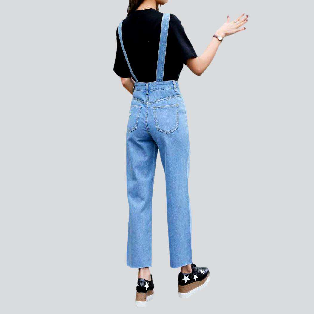 Wide-leg distressed women's denim jumpsuit - Image 7