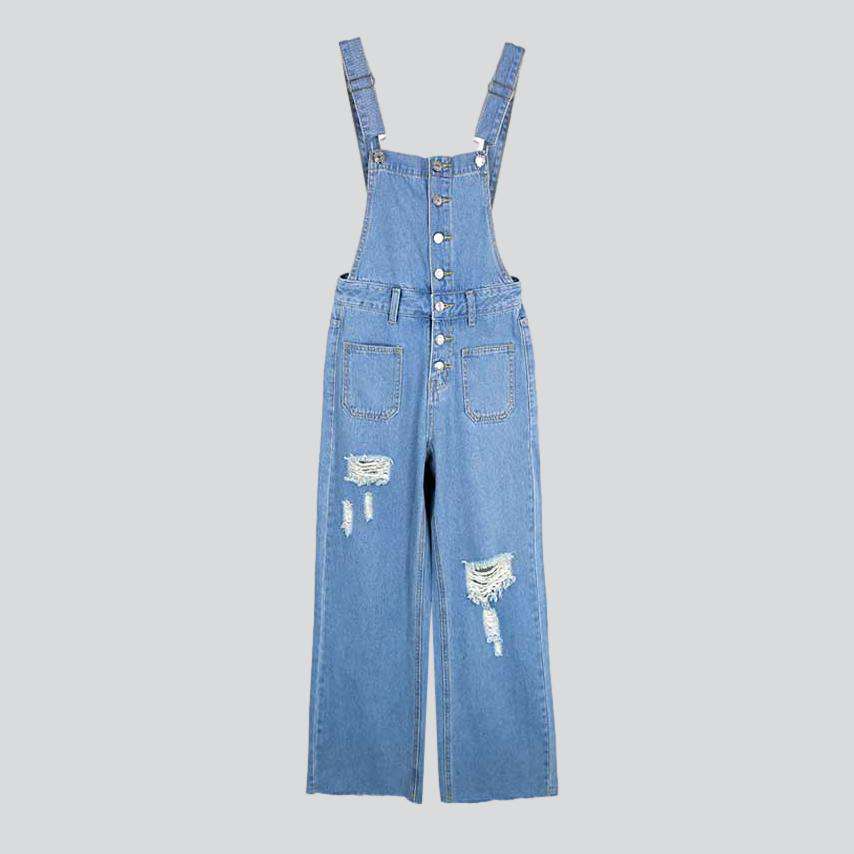 Wide-leg distressed women's denim jumpsuit - Image 8