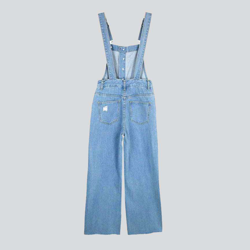 Wide-leg distressed women's denim jumpsuit - Image 9