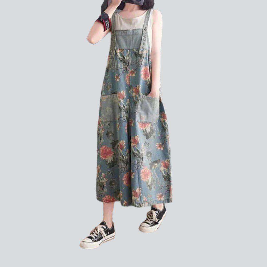 Wide-leg flowery women's denim jumpsuit - Image 5