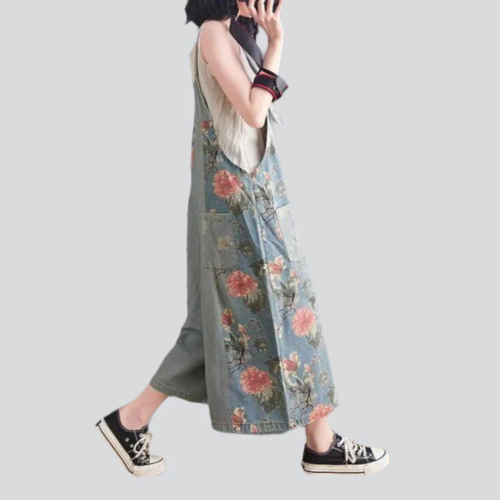 Wide-leg flowery women's denim jumpsuit - Image 6
