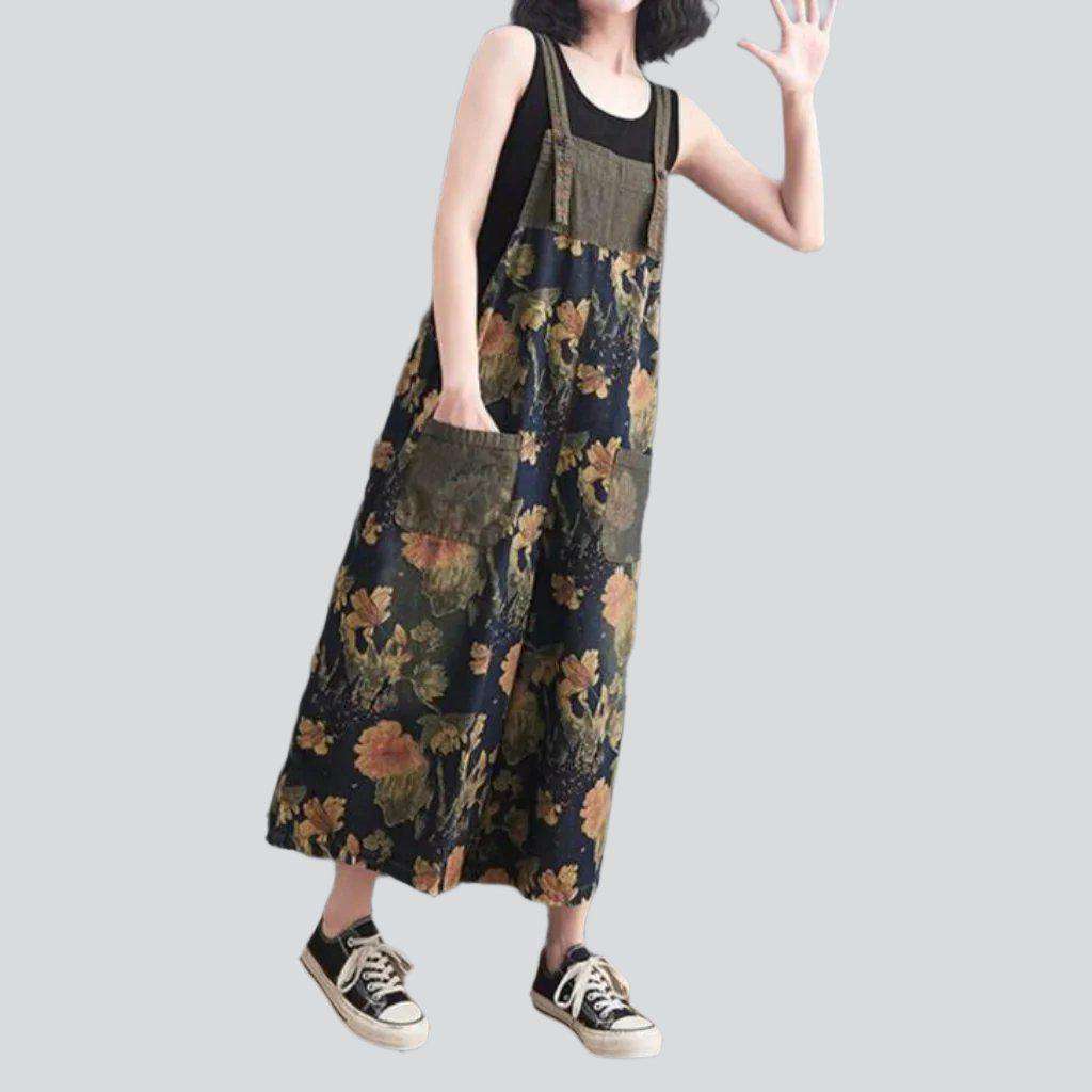 Wide-leg flowery women's denim jumpsuit - Image 7