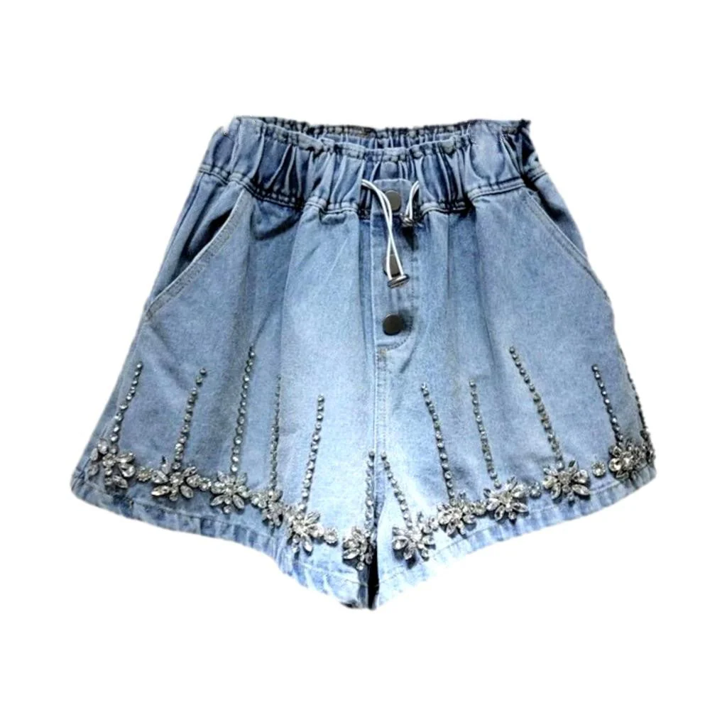 Wide-leg rhinestone denim shorts - Image 2