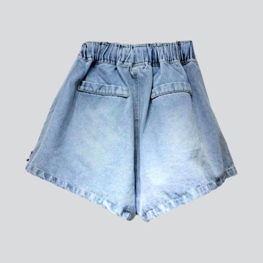 Wide-leg rhinestone denim shorts - Image 3