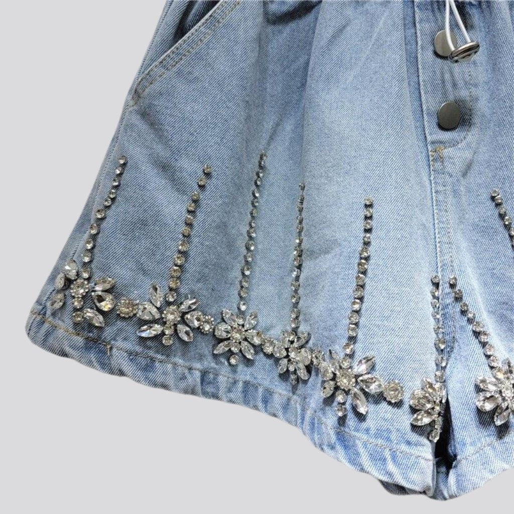 Wide-leg rhinestone denim shorts - Image 4