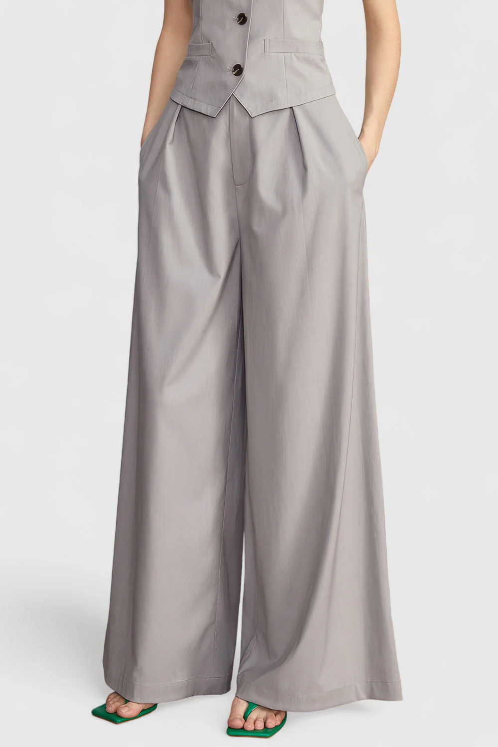 Wide Leg Trousers - Grey - Image 3