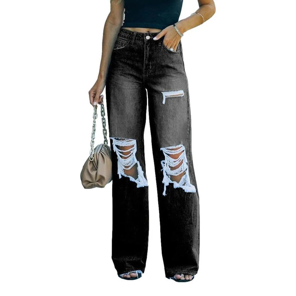 Wide leg women's distressed jeans - Image 3