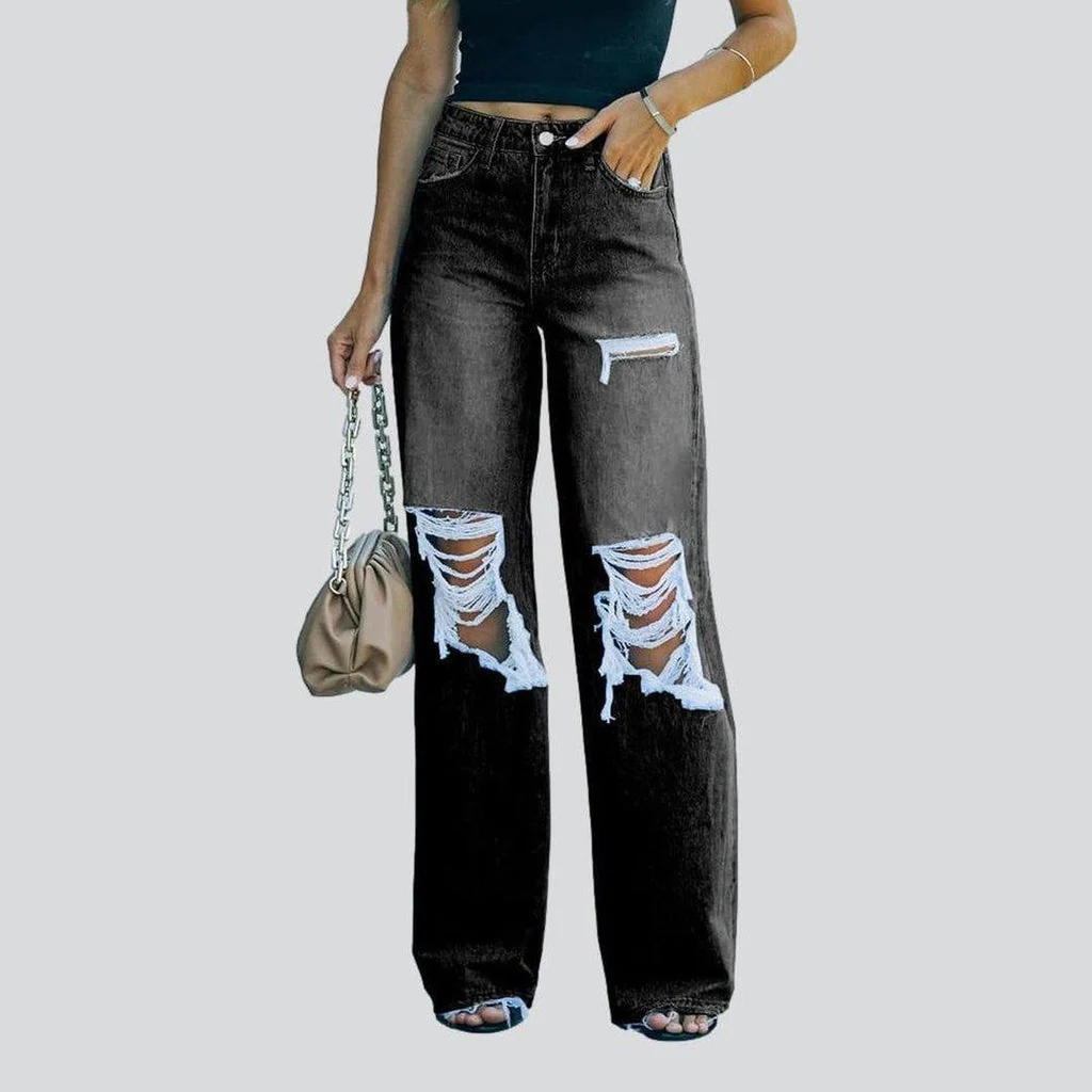 Wide leg women's distressed jeans - Image 4