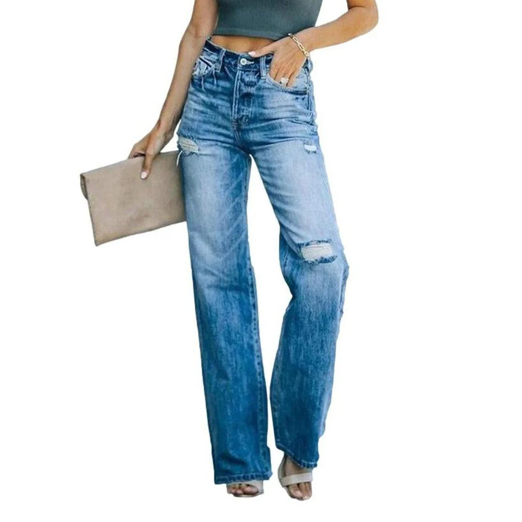 Wide leg women's ripped jeans - Image 2