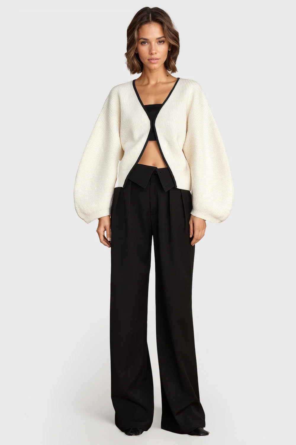 Wide Waistband Long Trousers - Black - Image 3