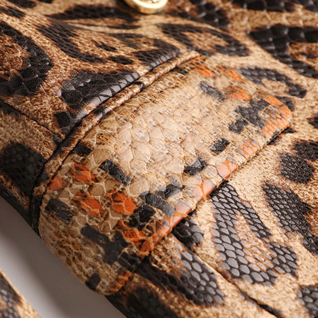 Wild Leopard Print Vegan Leather Peak Lapel Double Breasted Tailored Blazer - Image 4