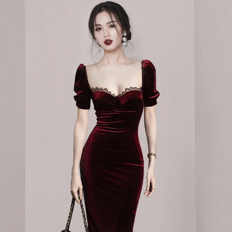 Wine Velvet Corset Dress - Image 2