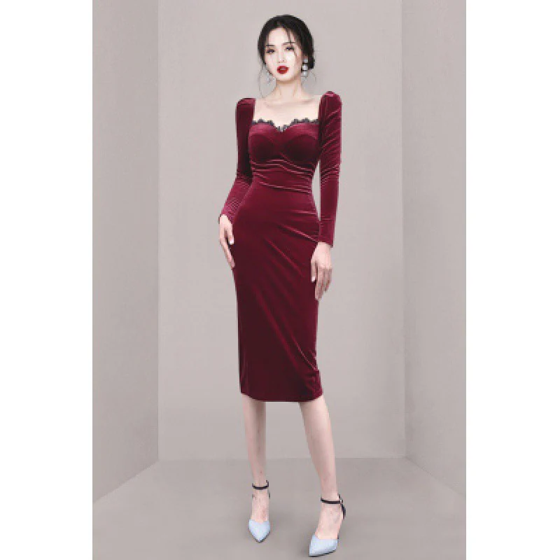 Wine Velvet Corset Dress - Image 3
