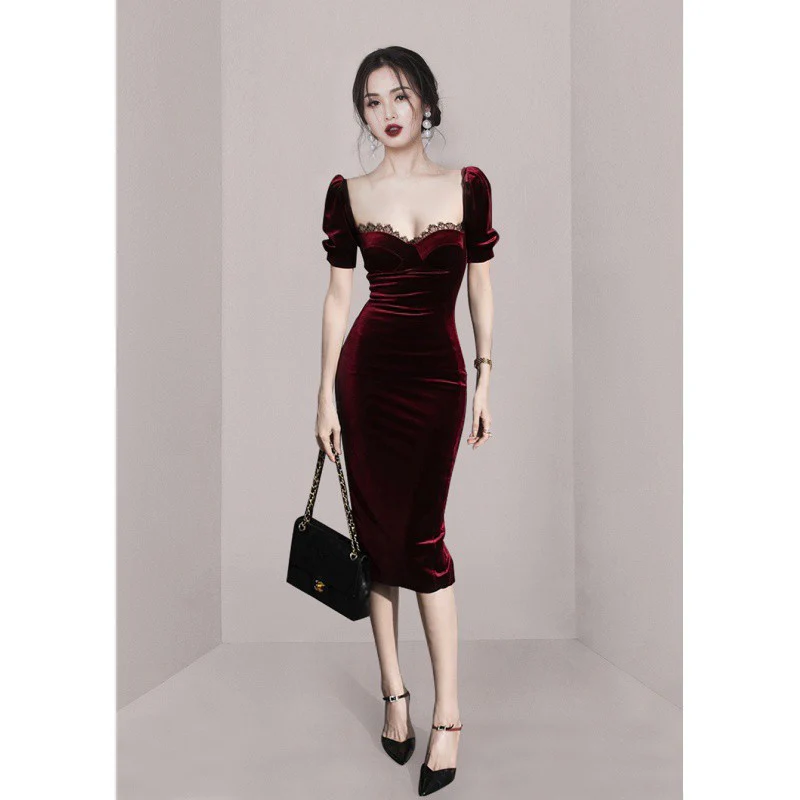 Wine Velvet Corset Dress - Image 4