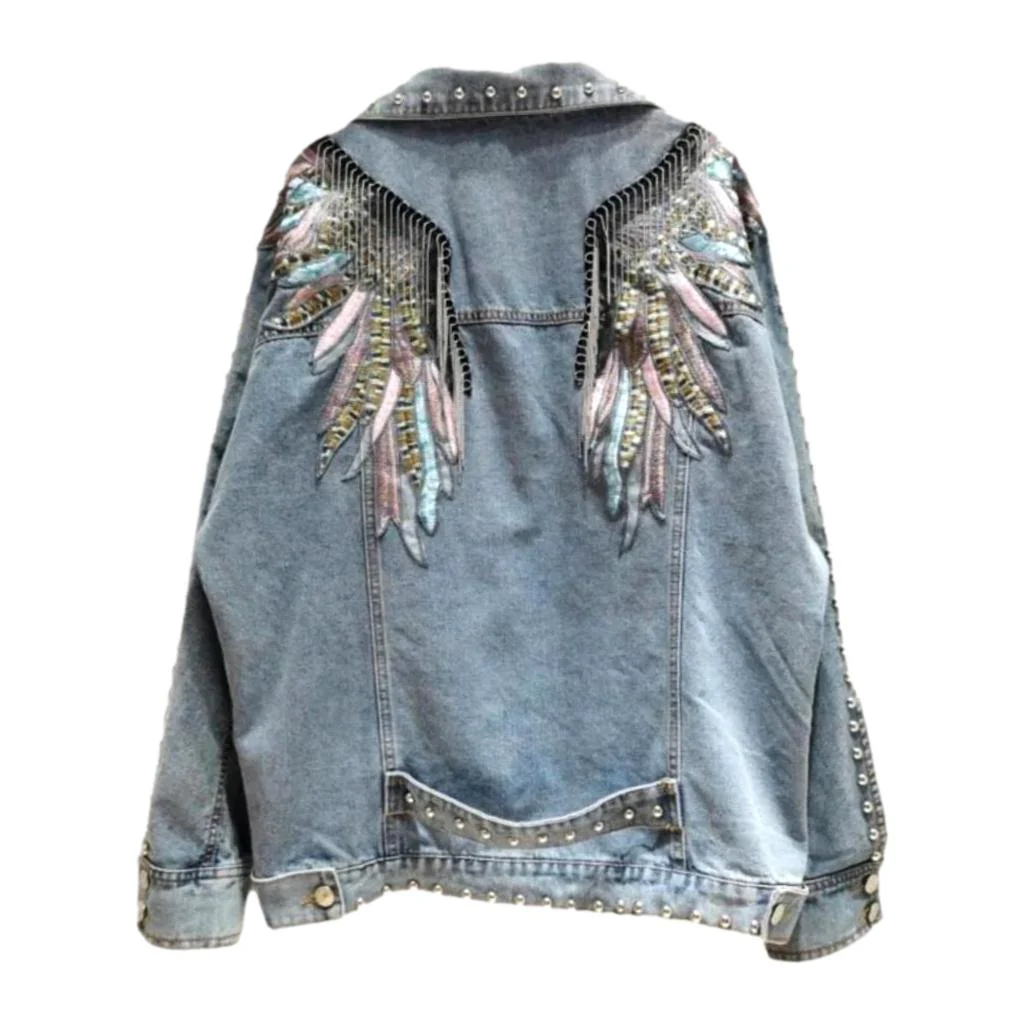 Wings embroidery women's denim jacket - Image 2