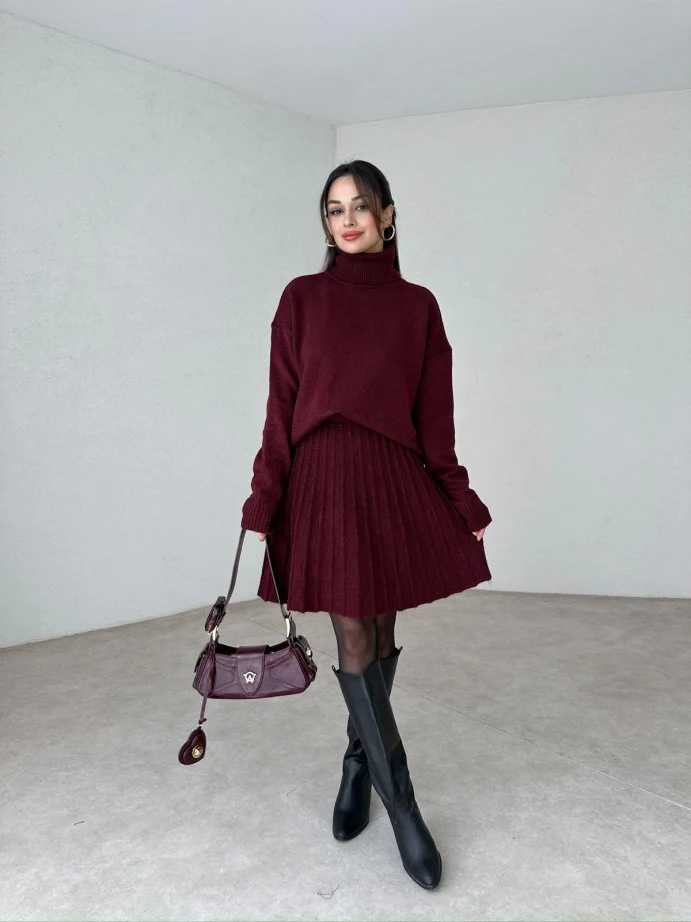 Winona Turtleneck Sweater Pleated Skirt Set - Image 13