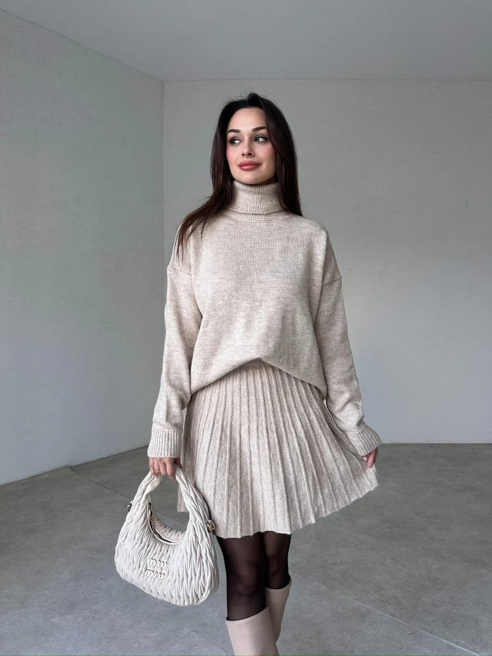 Winona Turtleneck Sweater Pleated Skirt Set - Image 15