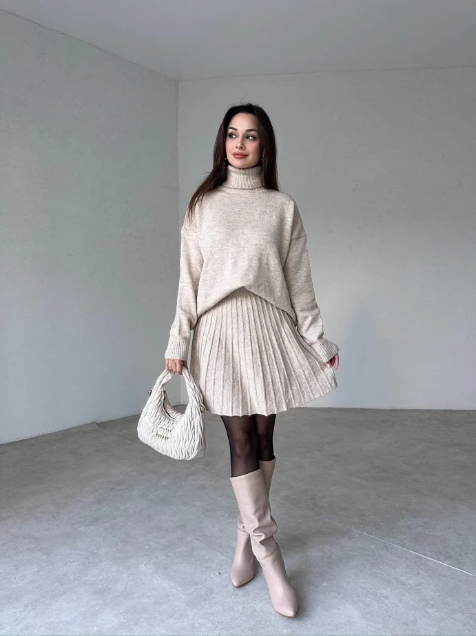 Winona Turtleneck Sweater Pleated Skirt Set - Image 16