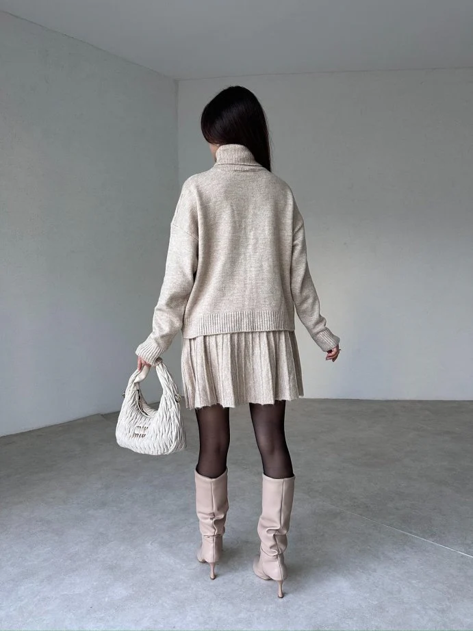 Winona Turtleneck Sweater Pleated Skirt Set - Image 3