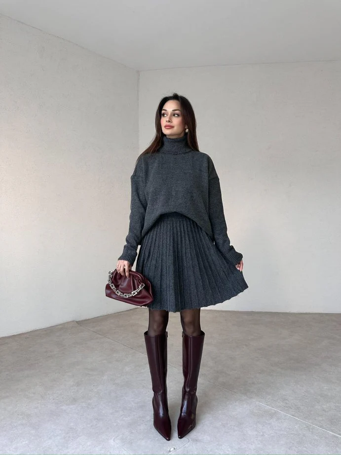 Winona Turtleneck Sweater Pleated Skirt Set - Image 7