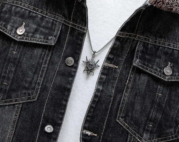 Winter black men's denim jacket - Image 3