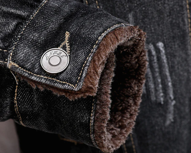 Winter black men's denim jacket - Image 6
