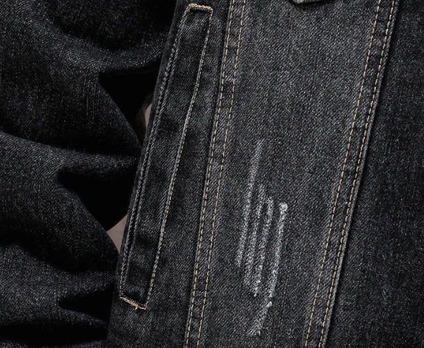 Winter black men's denim jacket - Image 7