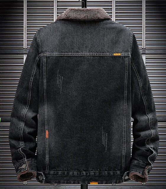 Winter black men's denim jacket - Image 8