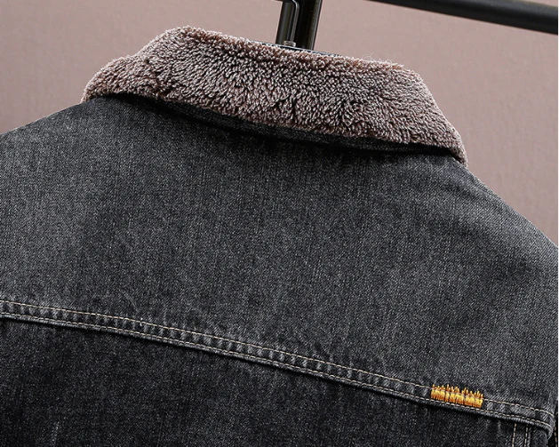 Winter black men's denim jacket - Image 9