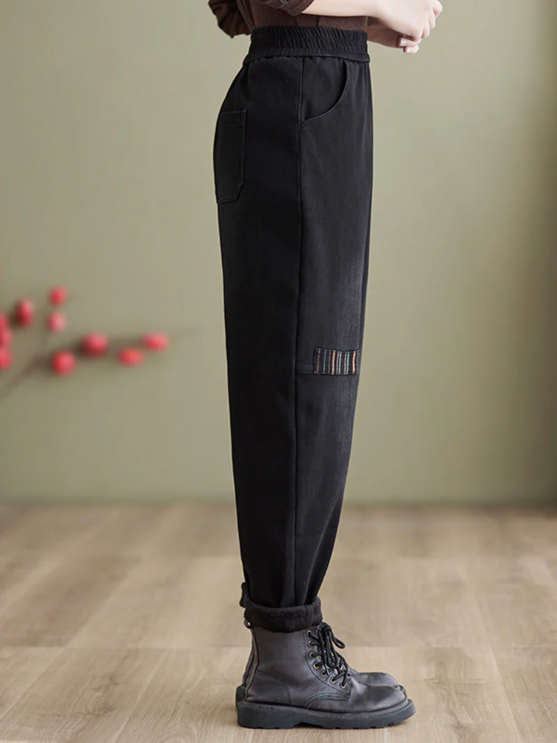 Winter Embroidery Fleece Thickened Loose Jeans Harem Pants - Image 3