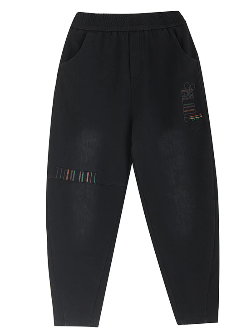 Winter Embroidery Fleece Thickened Loose Jeans Harem Pants - Image 4