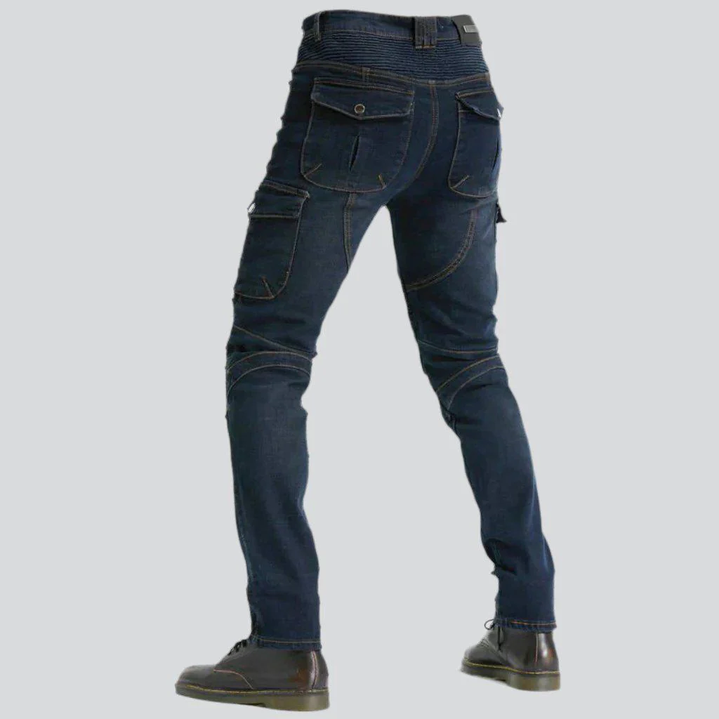 Winter dark men's biker jeans - Image 4