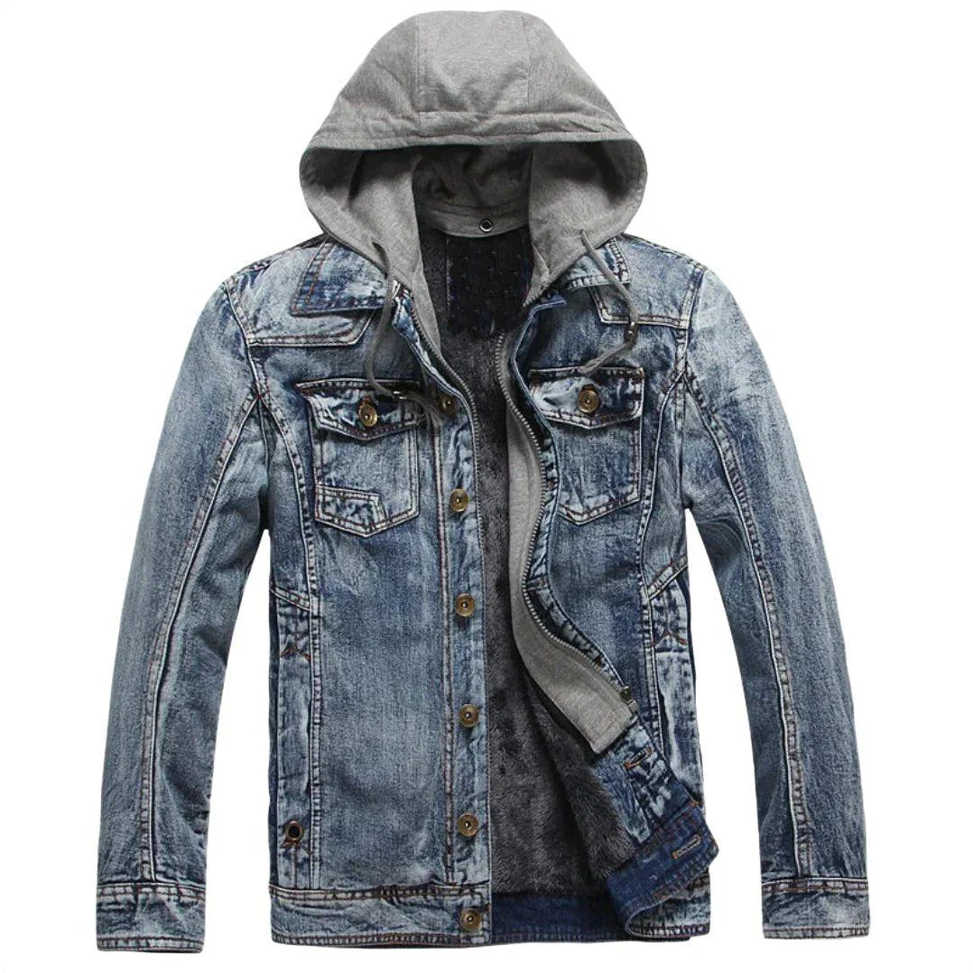 Winter hooded men's denim jacket - Image 2