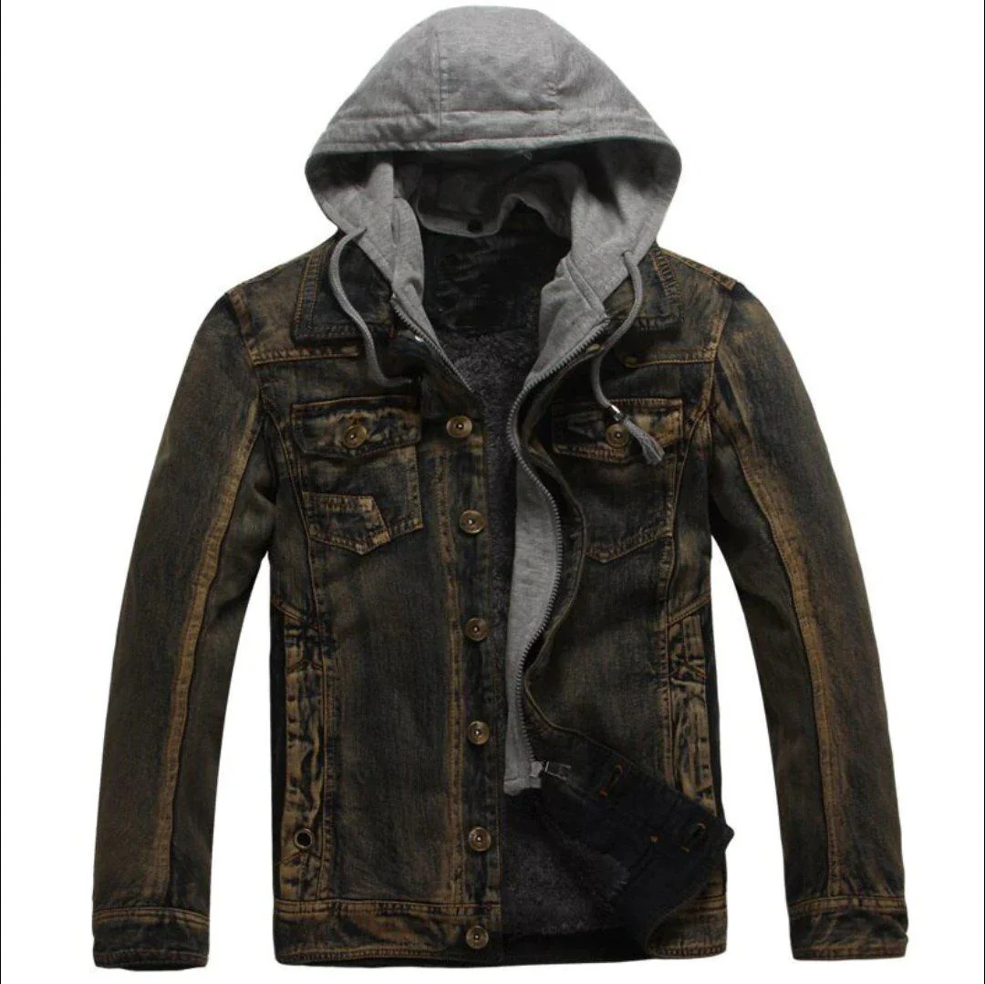 Winter hooded men's denim jacket - Image 4