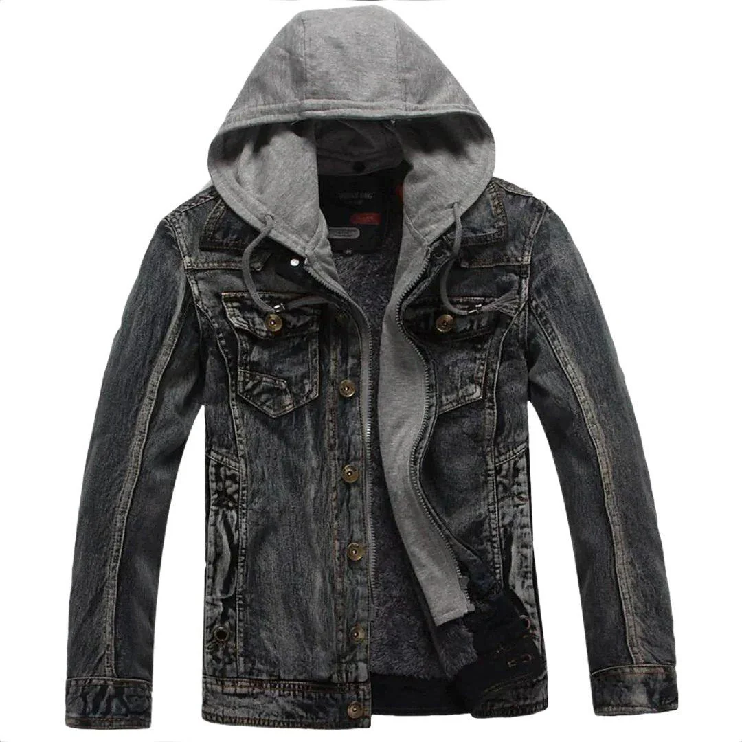 Winter hooded men's denim jacket - Image 5