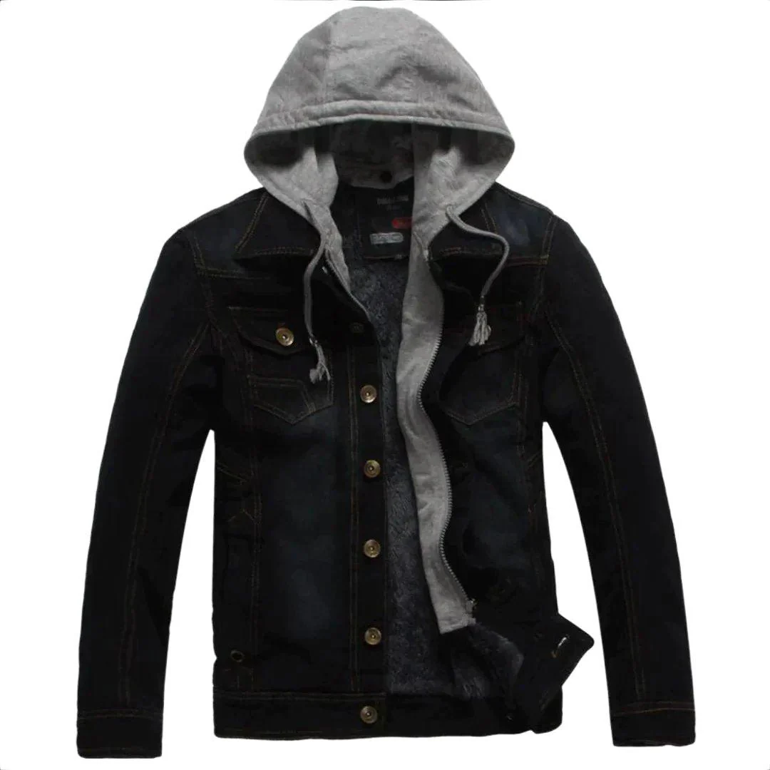 Winter hooded men's denim jacket - Image 6