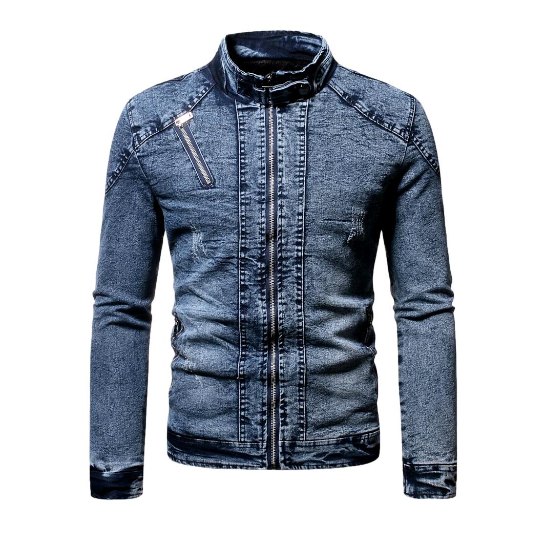 Winter men's moto denim jacket - Image 2