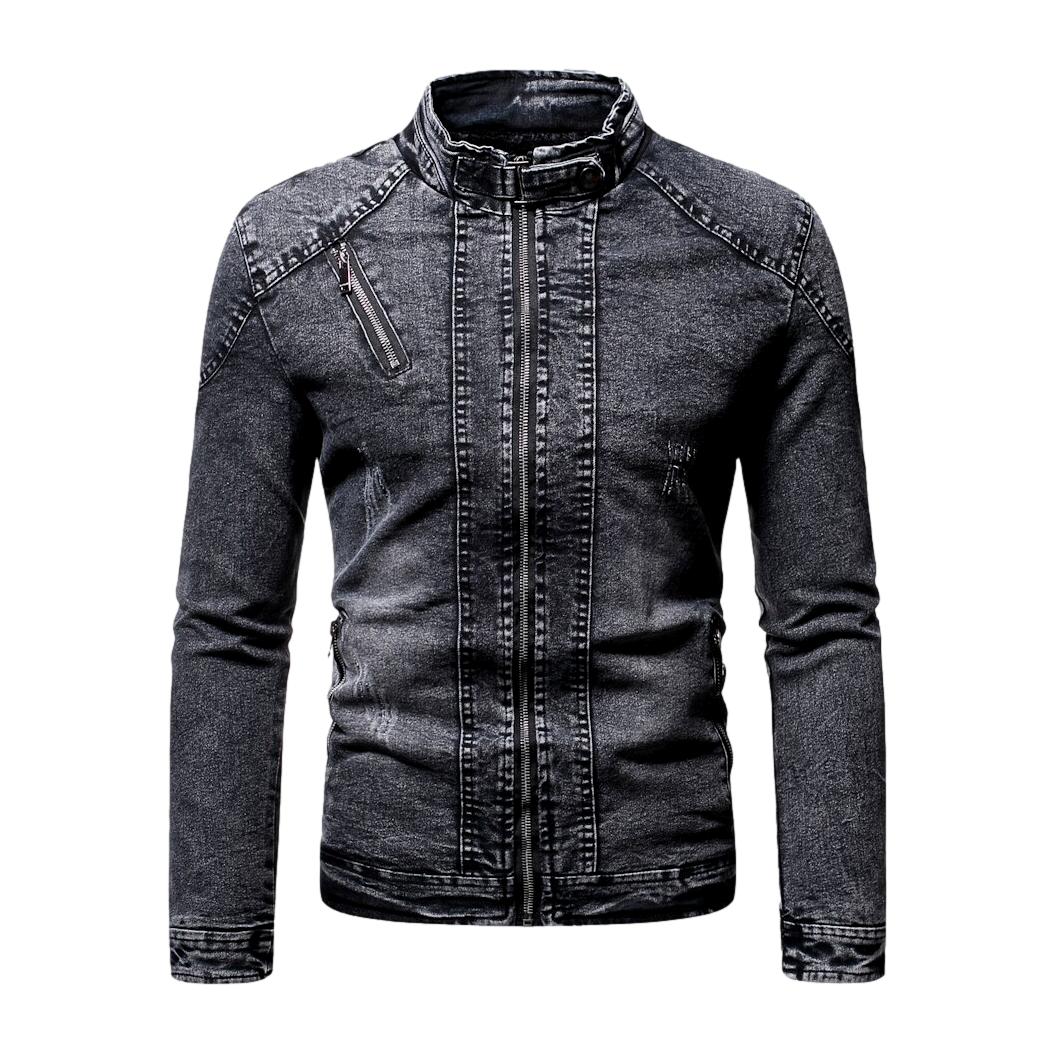 Winter men's moto denim jacket - Image 3