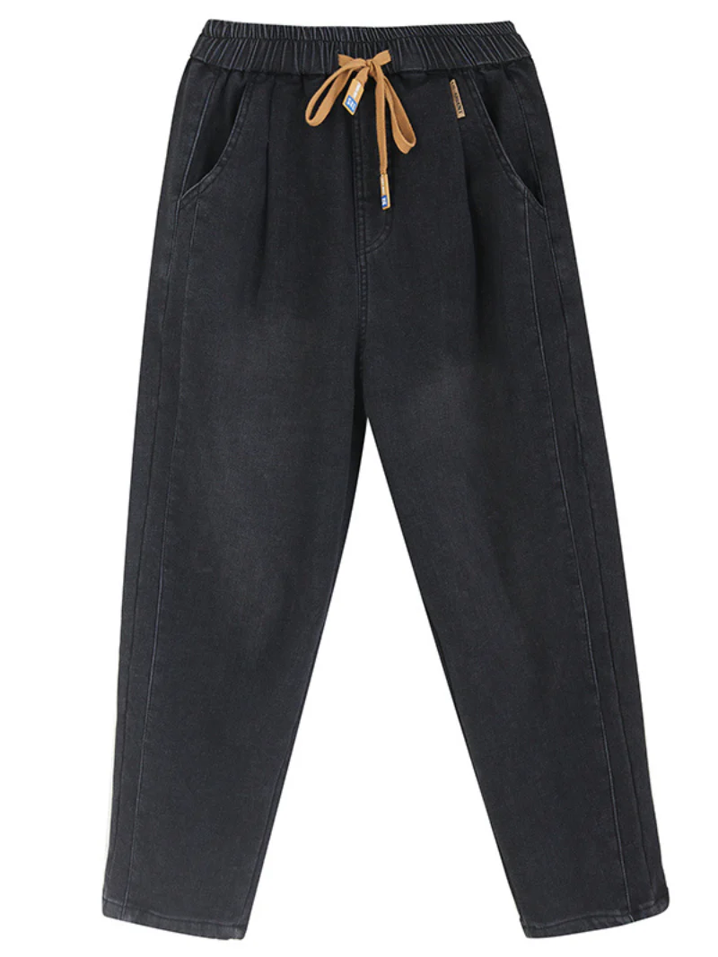 Winter Velvet Thickened Jeans Elastic waist Tied Harem Pants - Image 3