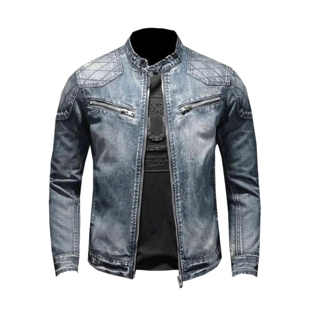 Winter vintage biker denim jacket - Image 2